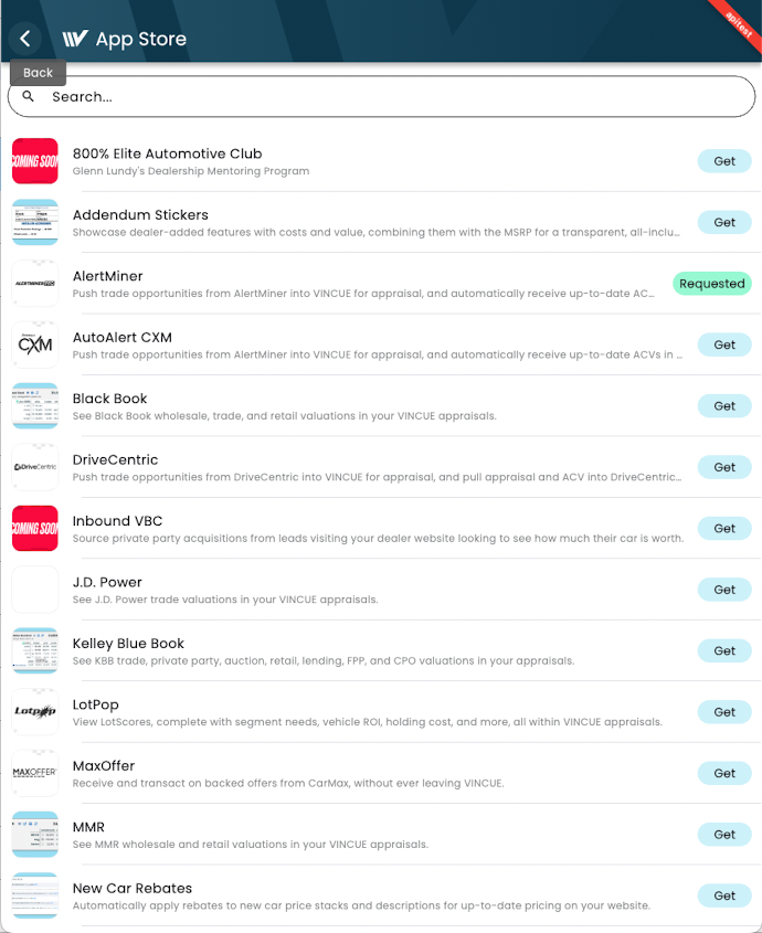 Mobile App Store Main Page VINCUE App Store